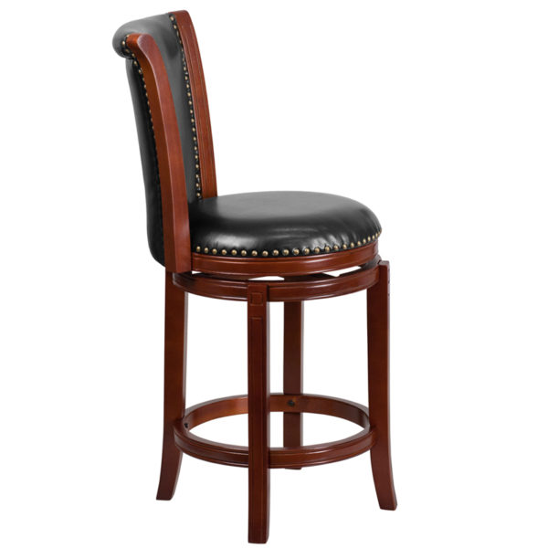 Nice 26" High Chestnut Wood Counter Height Stool w/ Panel Back & LeatherSoft Swivel Seat Panel Back Design kitchen and dining room furniture in  Orlando at Capital Office Furniture