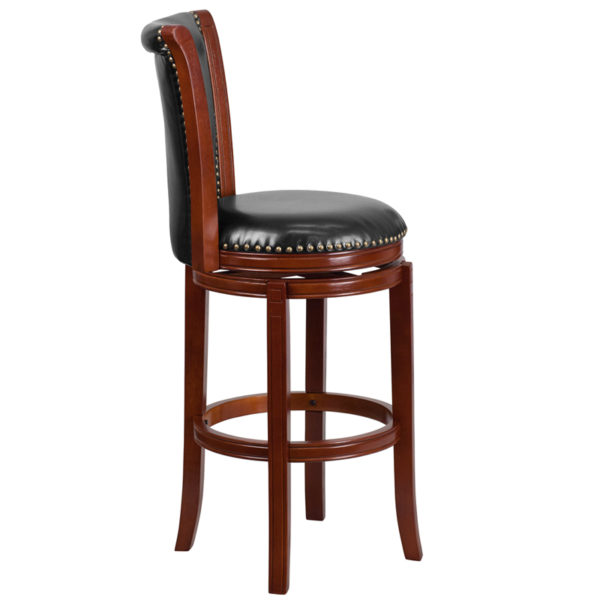 Nice 30" High Chestnut Wood Barstool w/ Panel Back & LeatherSoft Swivel Seat Panel Back Design kitchen and dining room furniture in  Orlando at Capital Office Furniture