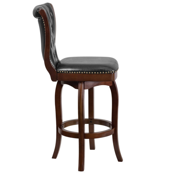 Nice 30" High Wood Barstool w/ Button Tufted Back & LeatherSoft Swivel Seat Button Tufted Back kitchen and dining room furniture near  Oviedo at Capital Office Furniture