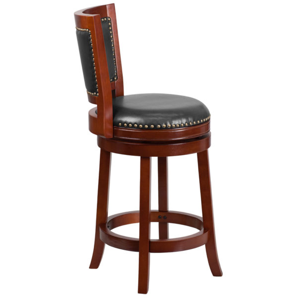 Nice 26" High Wood Counter Height Stool w/ Open Panel Back & LeatherSoft Swivel Seat Panel Back Design kitchen and dining room furniture in  Orlando at Capital Office Furniture