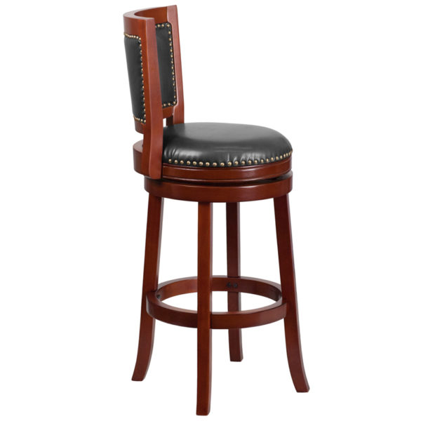 Nice 30" High Wood Barstool w/ Open Panel Back & LeatherSoft Swivel Seat Panel Back Design kitchen and dining room furniture near  Oviedo at Capital Office Furniture
