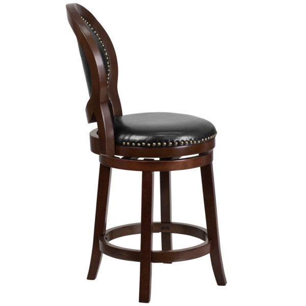 Nice 26" High Counter Height Wood Stool w/ Oval Back & LeatherSoft Swivel Seat Oval Back Design kitchen and dining room furniture near  Lake Mary at Capital Office Furniture