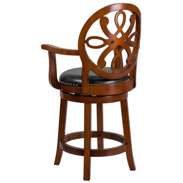 Shop for 26" Brandy Wood Stool w/ Armsw/ Black LeatherSoft Upholstery near  Oviedo at Capital Office Furniture