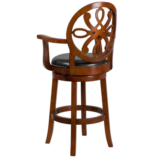 Shop for 30" Brandy Wood Stool w/ Armsw/ Black LeatherSoft Upholstery near  Winter Garden at Capital Office Furniture
