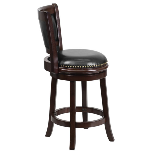 Nice 24" High Wood Counter Height Stool w/ Panel Back & LeatherSoft Swivel Seat Panel Back Design kitchen and dining room furniture in  Orlando at Capital Office Furniture