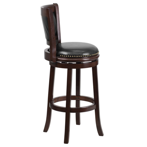 Nice 29" High Wood Barstool w/ Panel Back & LeatherSoft Swivel Seat Panel Back Design kitchen and dining room furniture in  Orlando at Capital Office Furniture