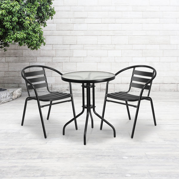 Buy Stackable Cafe Chair Black Aluminum Slat Chair near  Saint Cloud at Capital Office Furniture