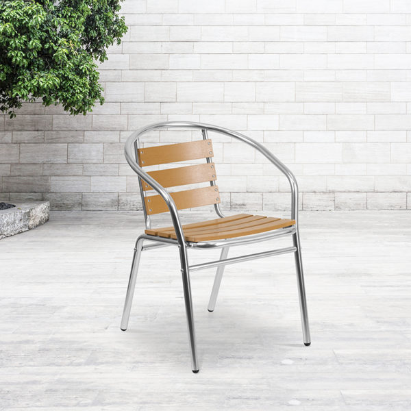 Buy Stackable Cafe Chair Aluminum Teak Back Chair near  Saint Cloud at Capital Office Furniture
