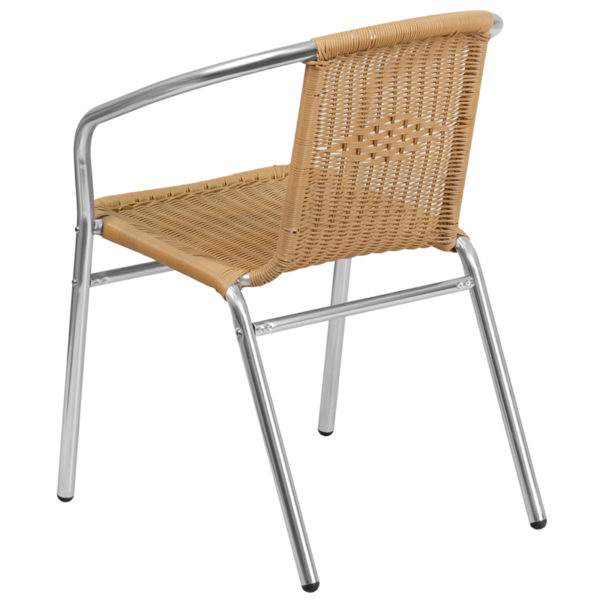 Nice Commercial Aluminum & Rattan Indoor-Outdoor Restaurant Stack Chair Beige Rattan Back and Seat patio chairs near  Daytona Beach at Capital Office Furniture