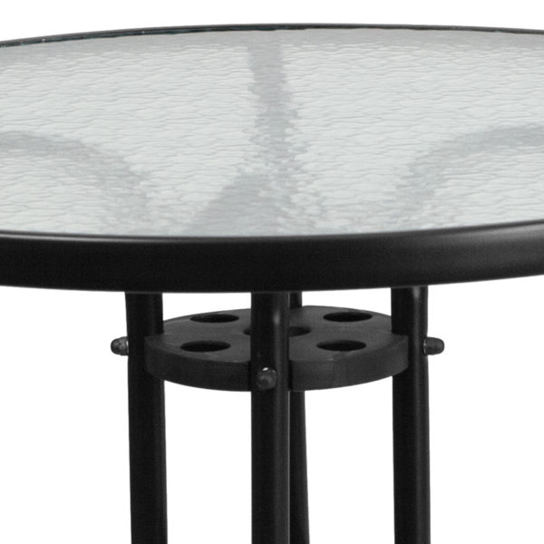 Nice 31.5" Round TempeGlass Metal Table Clear Tempered Glass Surface patio tables near  Kissimmee at Capital Office Furniture