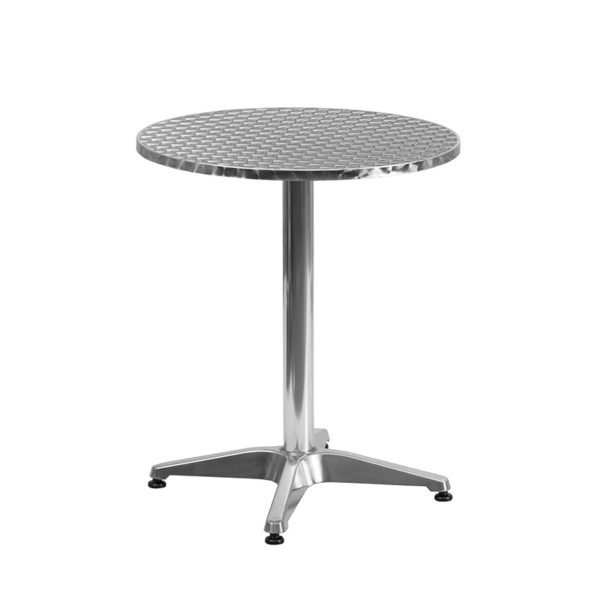 Nice 23.5" Round Aluminum Indoor-Outdoor Table Set w/ 2 Slat Back Chairs Designed for Indoor and Outdoor Use patio table and chair sets near  Winter Springs at Capital Office Furniture