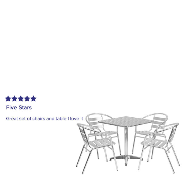 Nice 27.5" Square Aluminum Indoor-Outdoor Table Set w/ 4 Slat Back Chairs Designed for Indoor and Outdoor Use patio table and chair sets near  Casselberry at Capital Office Furniture