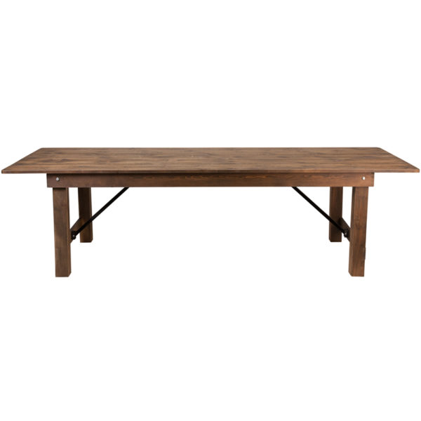 Nice HERCULES Series 9' x 40in. Rectangular Antique Rustic Solid Pine Folding Farm Table 4" Thick Apron underneath Top folding tables near  Leesburg at Capital Office Furniture