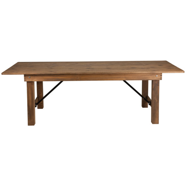 Nice HERCULES Series 8' x 40in. Rectangular Antique Rustic Solid Pine Folding Farm Table 4" Thick Apron underneath Top folding tables near  Casselberry at Capital Office Furniture