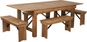 Buy Farmhouse Dining Table Set in Antique Rustic White Stain Finish 7'x40" Farm Table/4 Bench Set near  Sanford at Capital Office Furniture