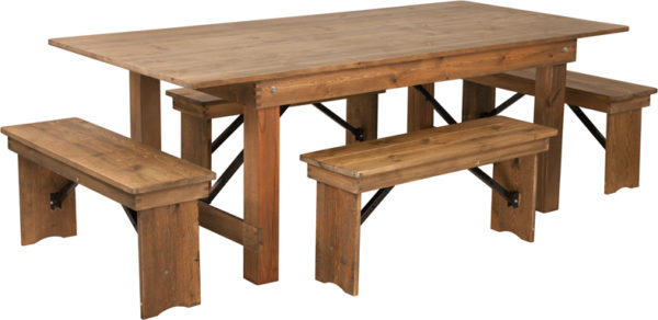 Buy Farmhouse Dining Table Set in Antique Rustic White Stain Finish 7'x40" Farm Table/4 Bench Set near  Saint Cloud at Capital Office Furniture