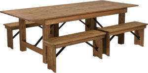Buy Farmhouse Dining Table Set in Antique Rustic White Stain Finish 8'x40" Farm Table/4 Bench Set near  Casselberry at Capital Office Furniture