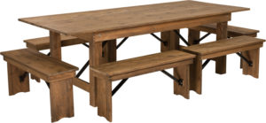Buy Farmhouse Dining Table Set in Antique Rustic White Stain Finish 8'x40" Farm Table/6 Bench Set near  Sanford at Capital Office Furniture