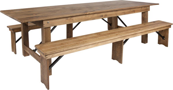 Buy Farmhouse Dining Table Set in Antique Rustic White Stain Finish 9'x40" Farm Table/2 Bench Set near  Leesburg at Capital Office Furniture
