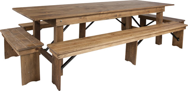Buy Farmhouse Dining Table Set in Antique Rustic White Stain Finish 9'x40" Farm Table/4 Bench Set near  Leesburg at Capital Office Furniture