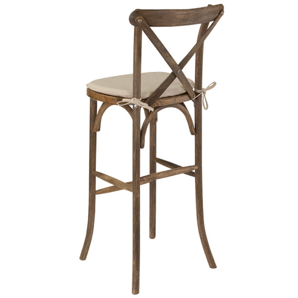 Nice HERCULES Series Antique Wood Cross Back Barstool w/ Cushion Dark Antique Finish cross back chairs near  Casselberry at Capital Office Furniture