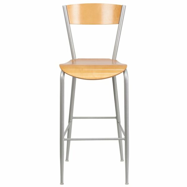 Nice Invincible Series Metal Restaurant Barstool - Wood Back & Seat Natural Finished Wood Seat restaurant seating in  Orlando