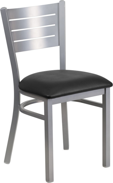 Buy Metal Dining Chair Silver Slat Chair-Black Seat near  Lake Buena Vista