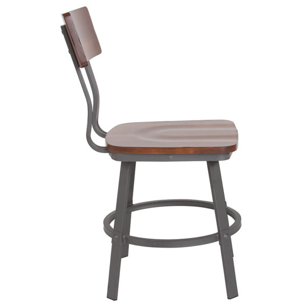 Nice Flint Series Restaurant Chair with Wood Seat & Back and Powder Coat Frame 1" Thick Rustic Walnut Beechwood Seat restaurant seating near  Altamonte Springs
