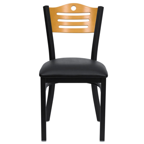 Nice HERCULES Series Slat Back Metal Restaurant Chair - Wood Back