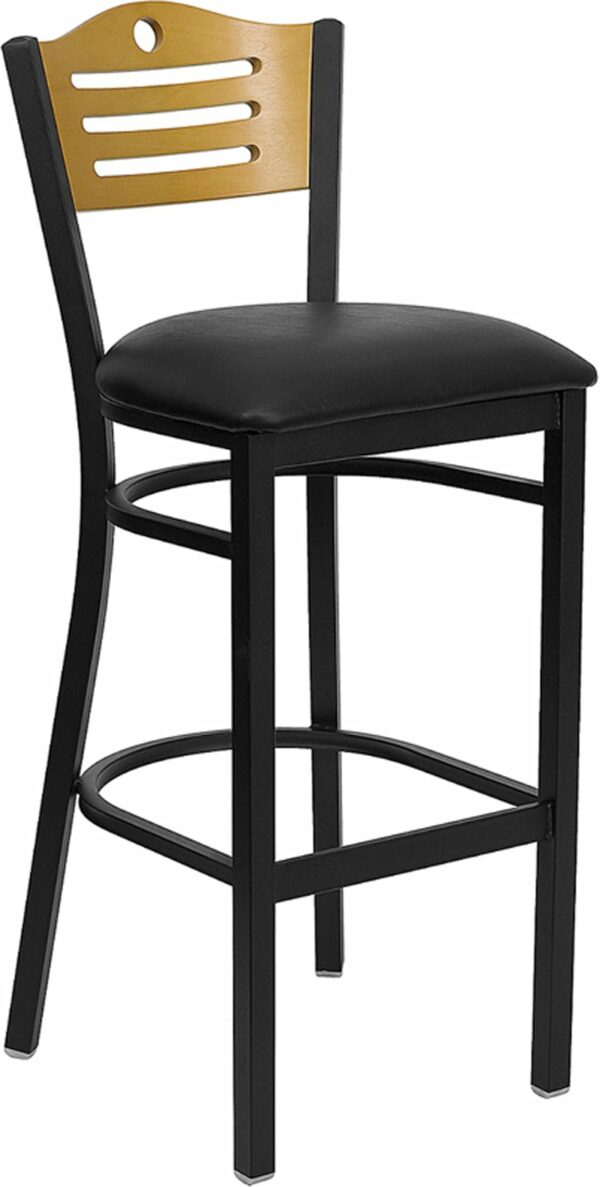 Buy Metal Dining Bar Stool Bk/Nat Slat Stool-Black Seat in  Orlando