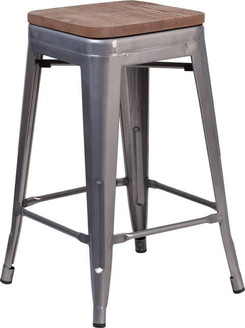 Buy Stackable Industrial Style Modern Stool 24" Clear Backless Metal Stool in  Orlando