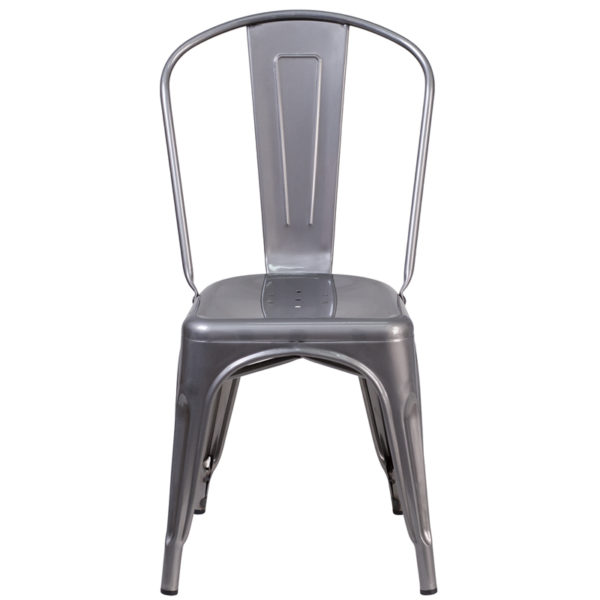 Nice Metal Indoor Stackable Chair Curved Back with Vertical Slat restaurant seating near  Clermont