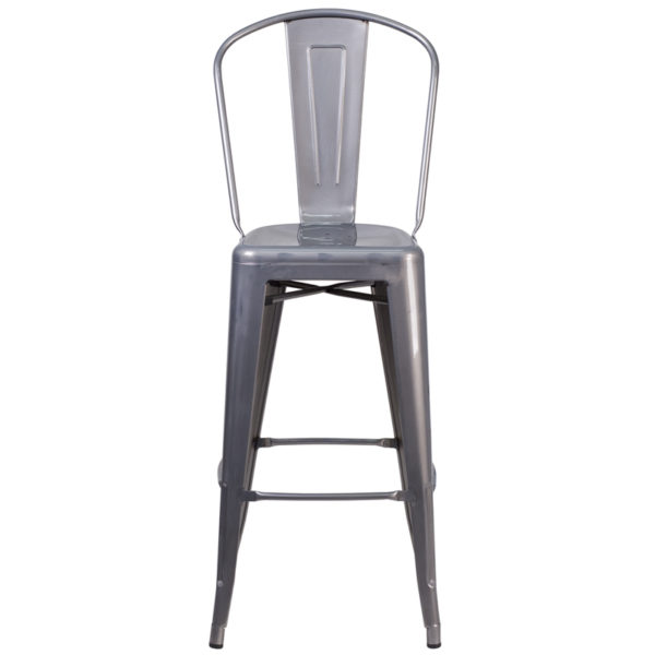 Nice 30'' High Indoor Barstool with Back Seat Drain Holes provide ease of cleaning restaurant seating in  Orlando