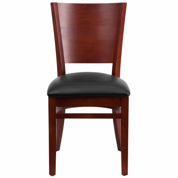 Nice Lacey Series Solid Back Wood Restaurant Chair - Vinyl Seat Black Vinyl Upholstered Seat restaurant seating near  Lake Buena Vista