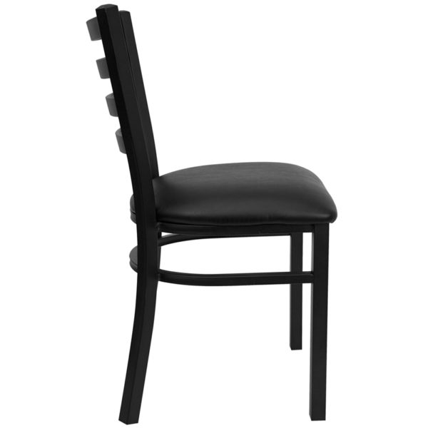 Nice HERCULES Series Ladder Back Metal Restaurant Chair - Vinyl Seat Black Vinyl Upholstered Seat restaurant seating near  Clermont