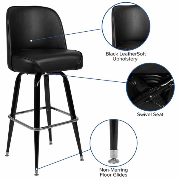 Nice Metal Barstool with Swivel Bucket Seat Black Vinyl Upholstered Swivel Bucket Seat restaurant seating near  Leesburg
