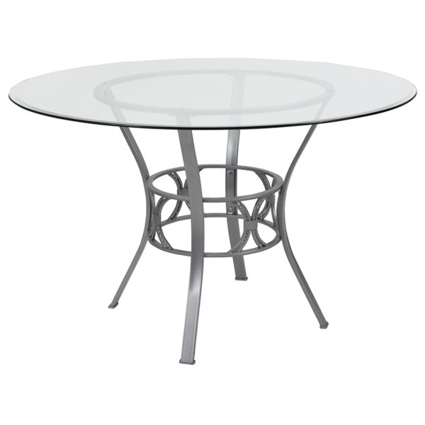 Buy Contemporary Style 48RD Glass Table/Silver Frame near  Daytona Beach at Capital Office Furniture