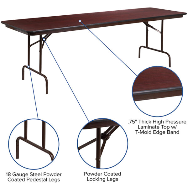 Nice 8-Foot High Pressure Mahogany Laminate Folding Banquet Table .875" Thick High Pressure Laminate Mahogany Top folding tables near  Altamonte Springs at Capital Office Furniture