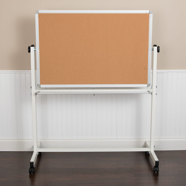Buy Double-Sided Magnetic Mobile Marker Board & Cork Board Stand 45.25"W x 54.75"H Cork/Marker near  Ocoee at Capital Office Furniture