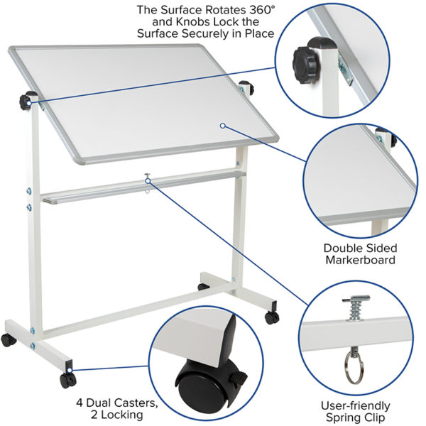 Nice HERCULES Series 45.25in.W x 54.75in.H Double-Sided Mobile Board w/ Pen Tray Includes 6 magnets marker boards near  Bay Lake at Capital Office Furniture
