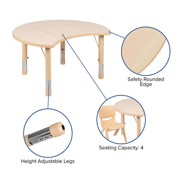 Nice 25.125in.W x 35.5in.L Crescent Plastic Height Adjustable Activity Table Set w/ 2 Chairs Height Adjustable Steel Legs adjust in 1" increments activity tables near  Oviedo at Capital Office Furniture