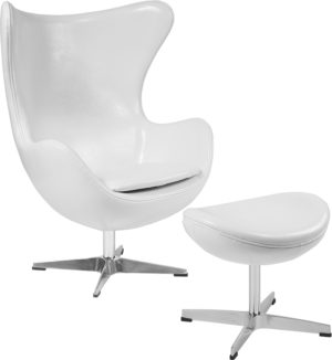 Buy Chair and Ottoman Set White Leather Egg Chair/OTT near  Daytona Beach at Capital Office Furniture