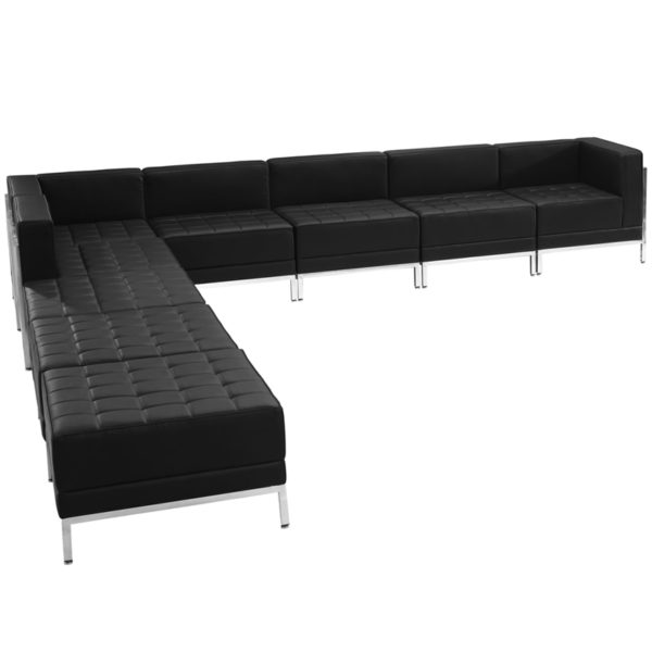 Buy Contemporary Reception Set Black Leather Sectional