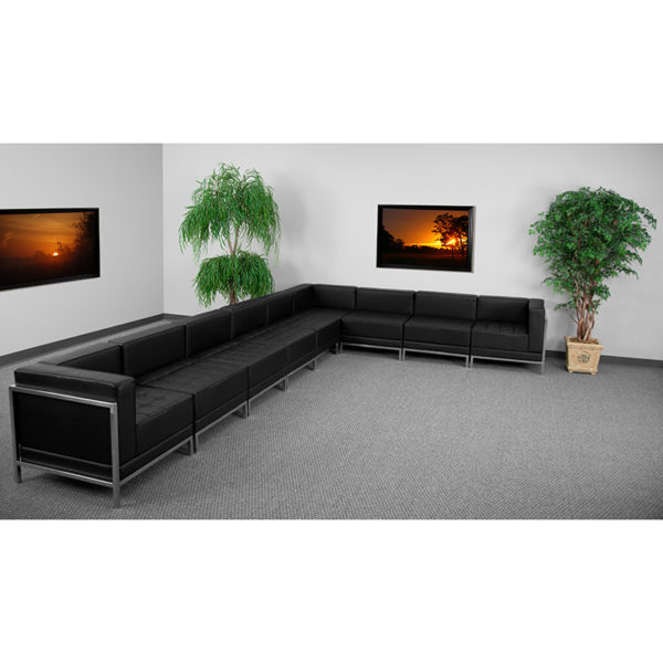 Buy Contemporary Reception Set Black Leather Sectional