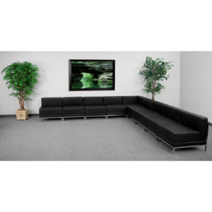 Buy Contemporary Modular Reception Sectional Black Leather Sectional