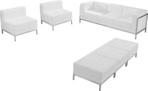 Buy Contemporary Reception Set White Leather Lounge Set