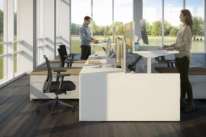 Modern open area heigh adjustable benching at Capital Office Furniture